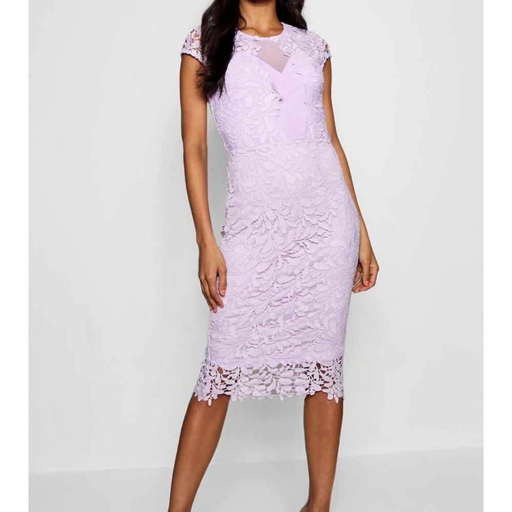 Lace lilac midi Boohoo dress NWT